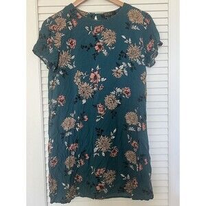 Forever 21 Contemporary Teal Green Cottagecore Floral Shift Dress Keyhole Back